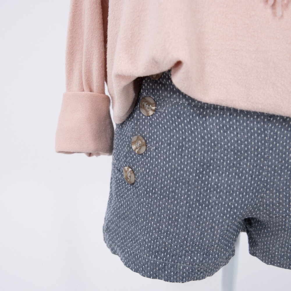 Denim Inspired Polka Dot  Shorts With Buttons